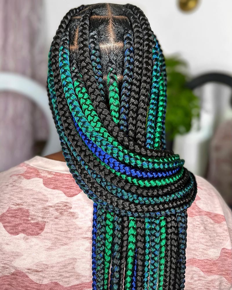 Jumbo Braids with Black, Blue and Green Color.