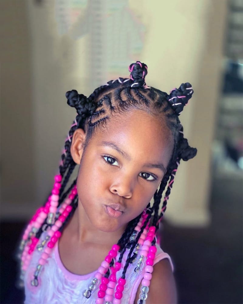 Box Braids with Bantu Knots for Black Kids