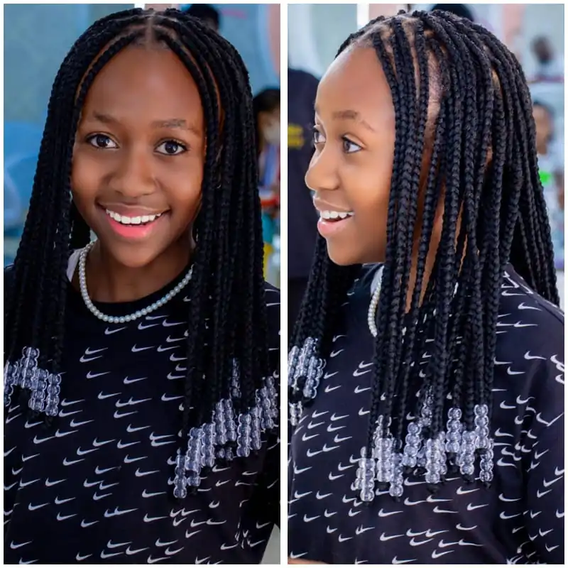 Center Part Knotless Box Braid Style for African American Kid