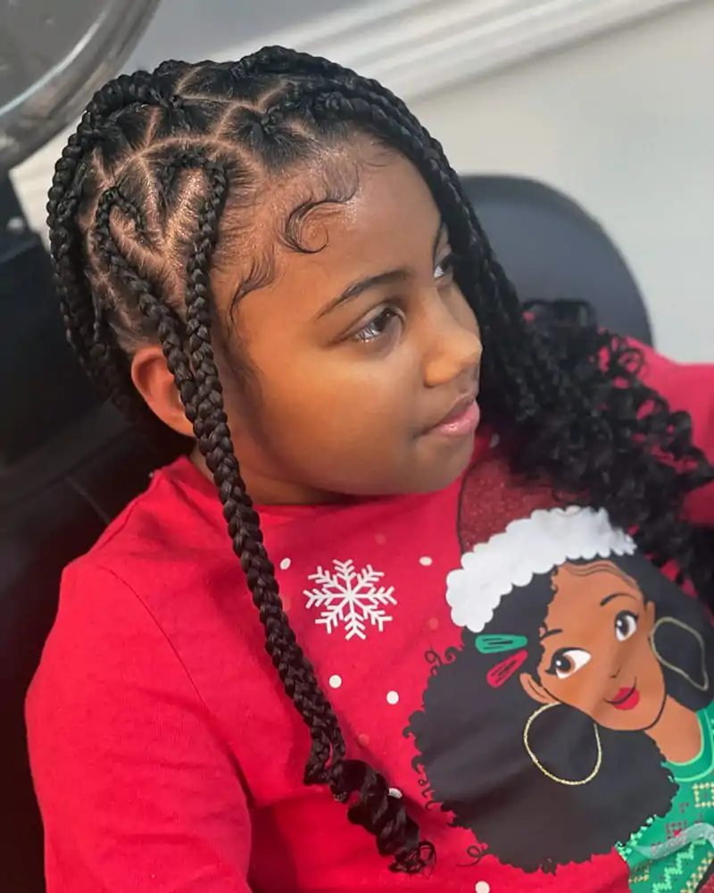 Cornrow Heart and Box Braids for Kids