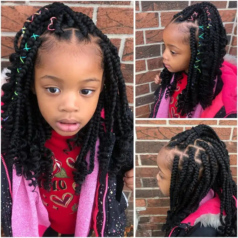 Kiddies Cute Jumbo Box Braids Hairstyle + Goddess Curls + Braid String + Beads