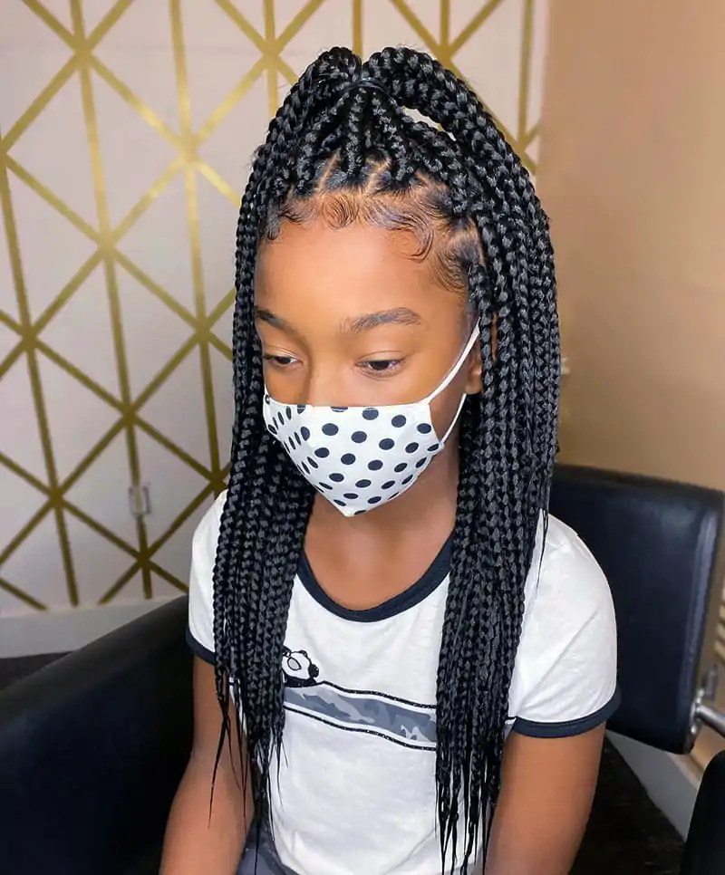 Jumbo Braids for Black Kids with High Ponytail Style