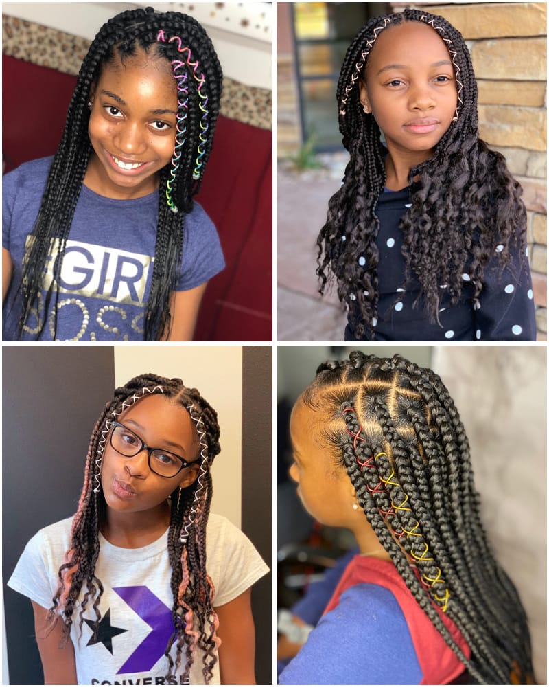 Kids' Box Braids with Colorful Braid String