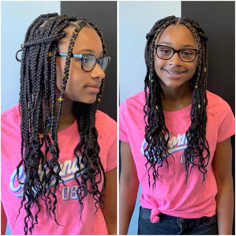 Kids' Single Braids with Braid Strings and Messy Ends