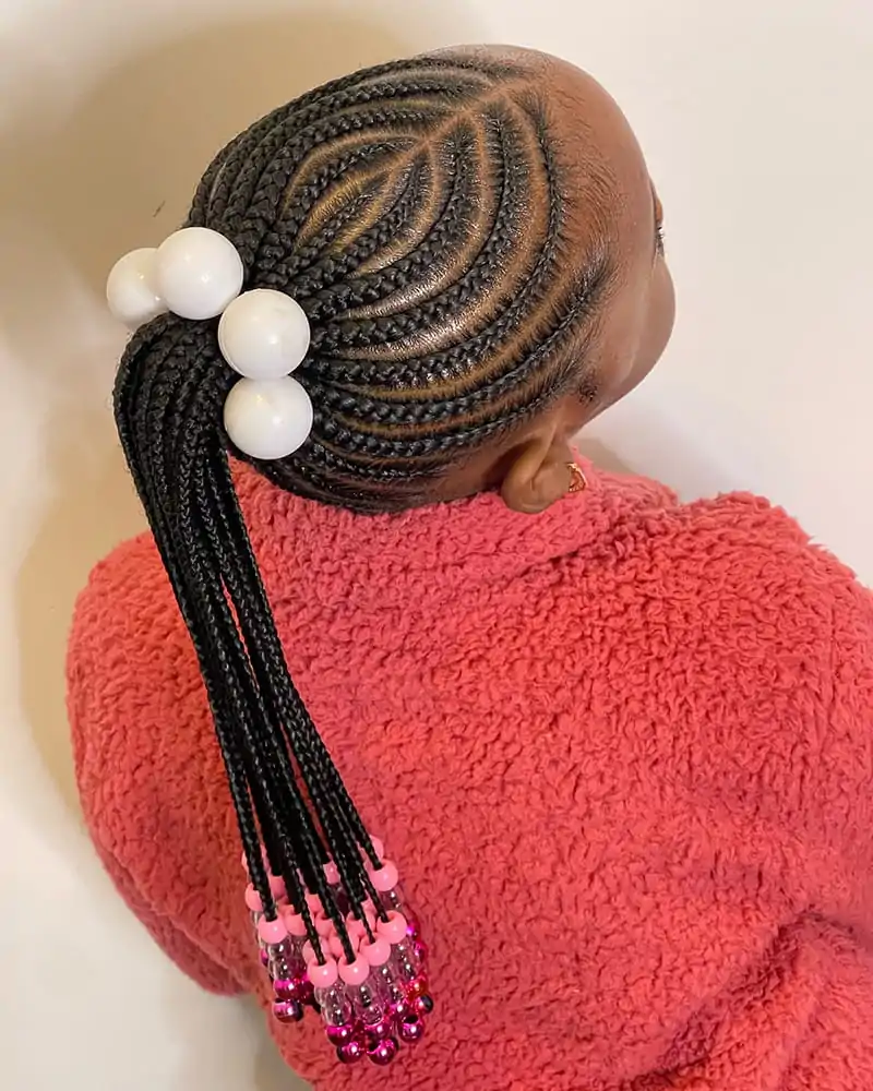 Kids Cornrow Ponytail with Beads Back View