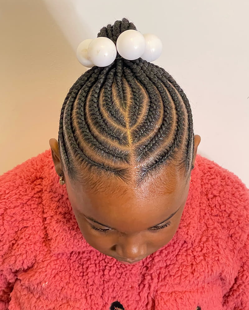 Kids Cornrow Ponytail with Beads Front View