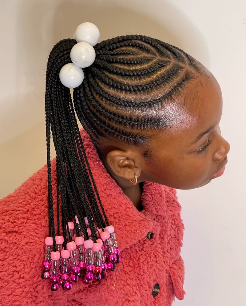 Kids Cornrow Ponytail with Beads Side View