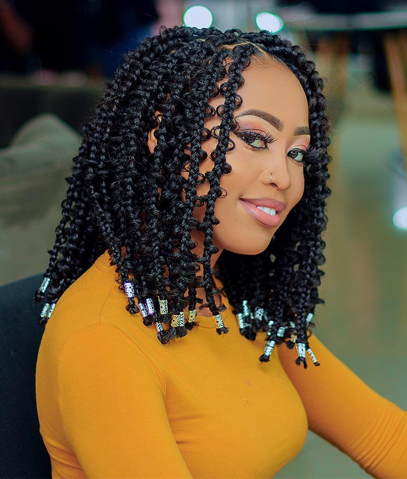 Box Braids with Metal Beads