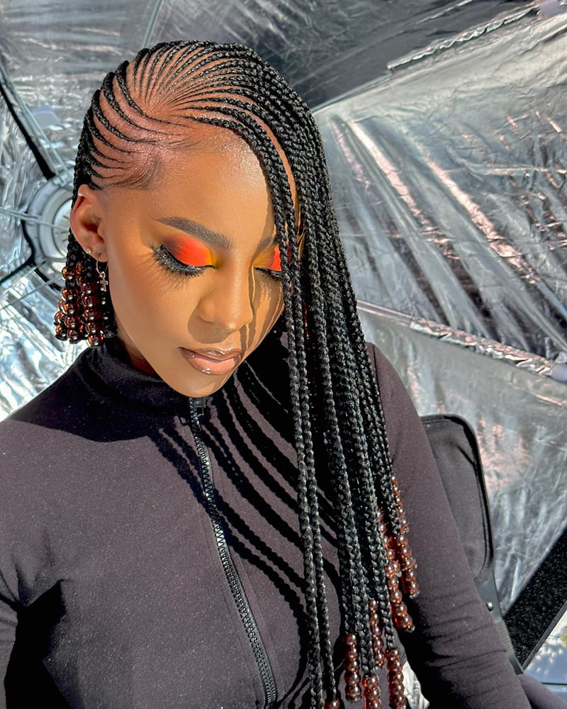 Side-Swept Cornrows with Beads