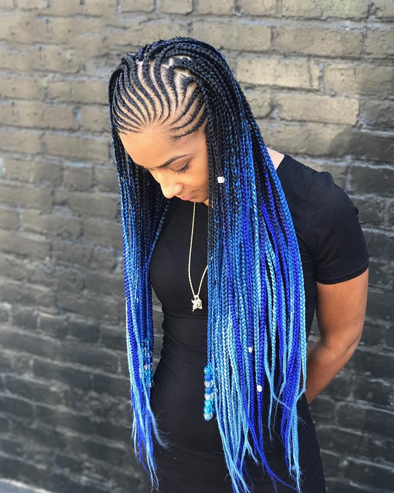 Beautiful Black Woman Wearing Blue Fulani Braids