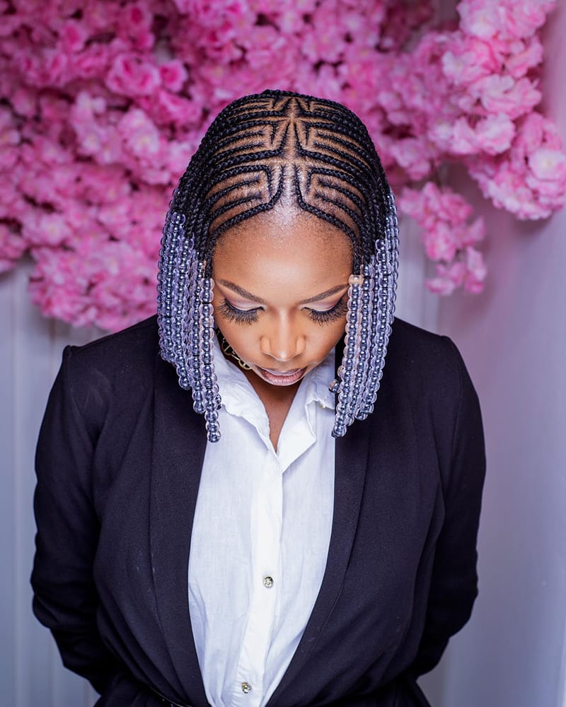 Woman Wearing Fulani Braids with Beautiful Transparent Beads