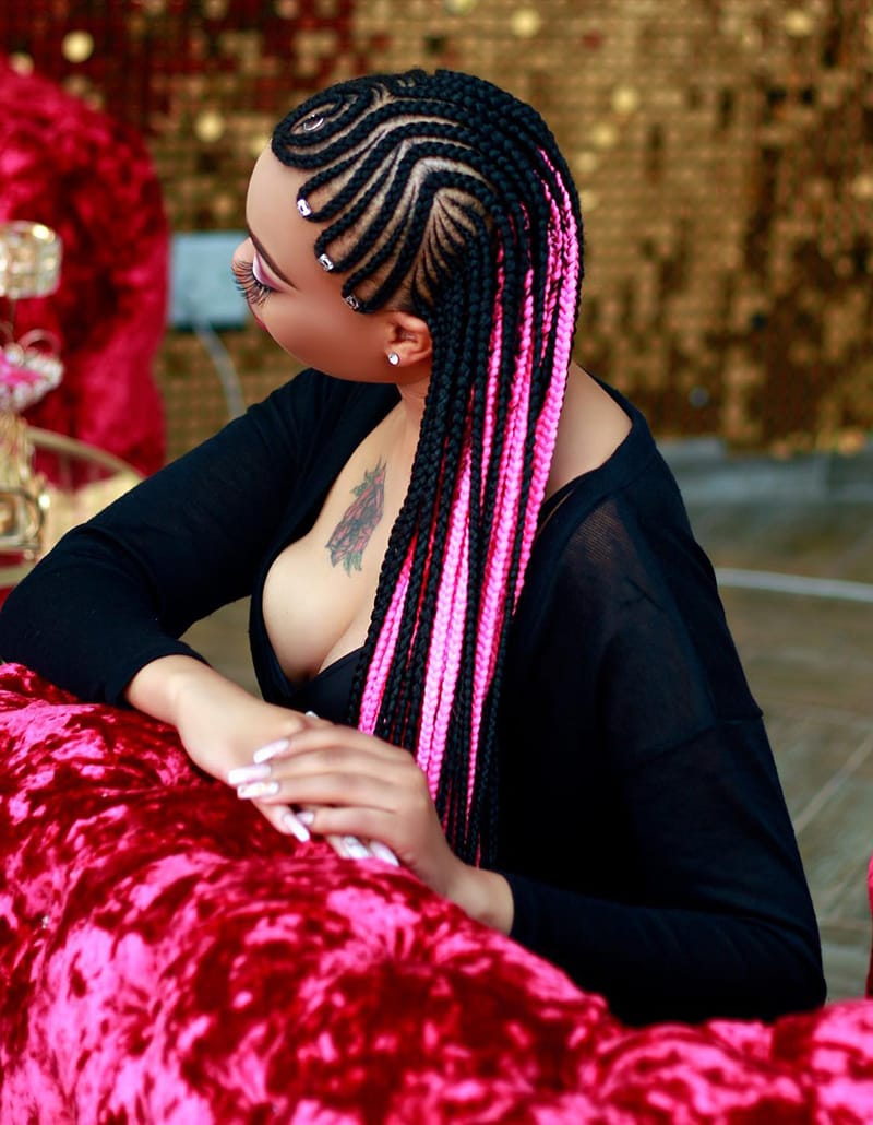 Woman Wearing Pink Fulani Braid Style