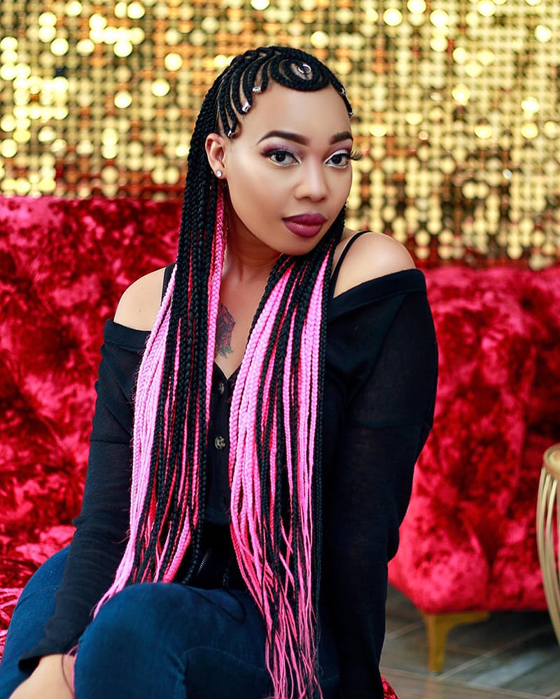 Woman Wearing Pink Fulani Braid Style