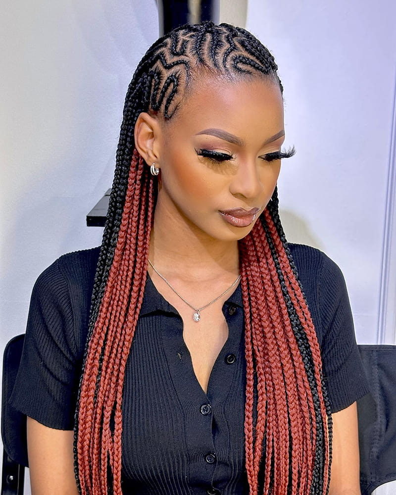 Woman Wearing Wavy Asymmetrical Fulani Braids