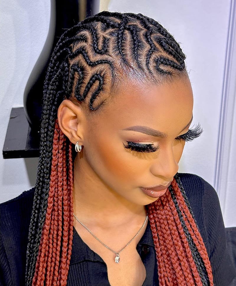 Woman Wearing Wavy Asymmetrical Fulani Braids