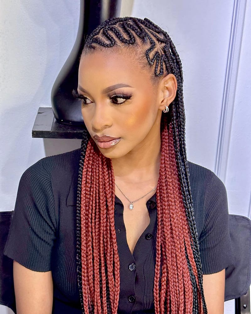 Woman Wearing Wavy Asymmetrical Fulani Braids