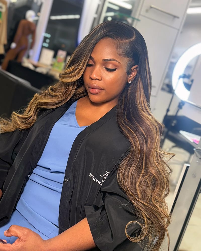 Blonde Highlighted Side Part Waves