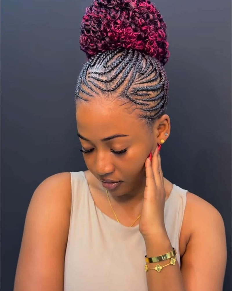 Braided Bun with Burgundy Crown