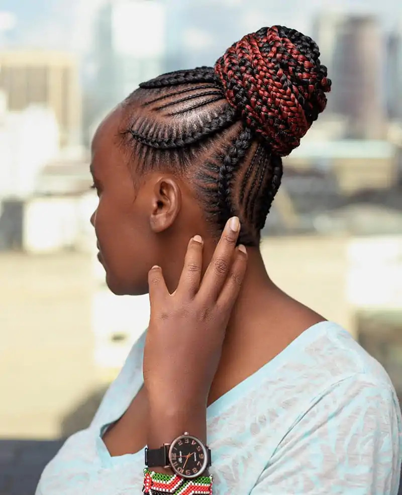 Cornrow Braided Bun Hairstyles for Black Women