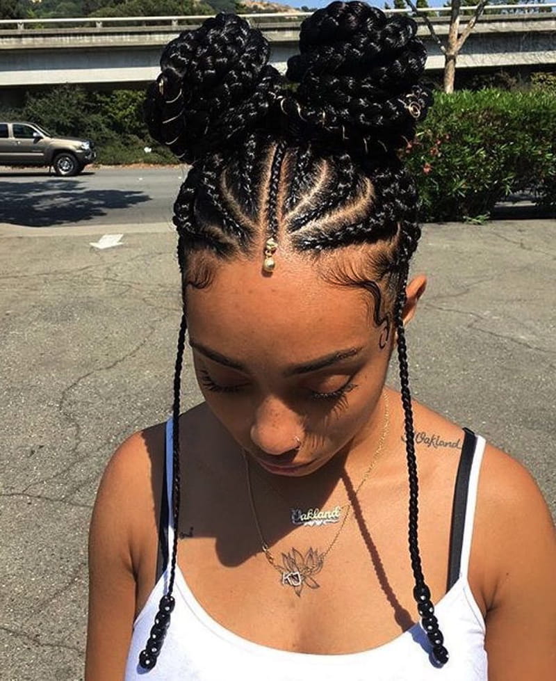 Cornrow Braided Space Buns