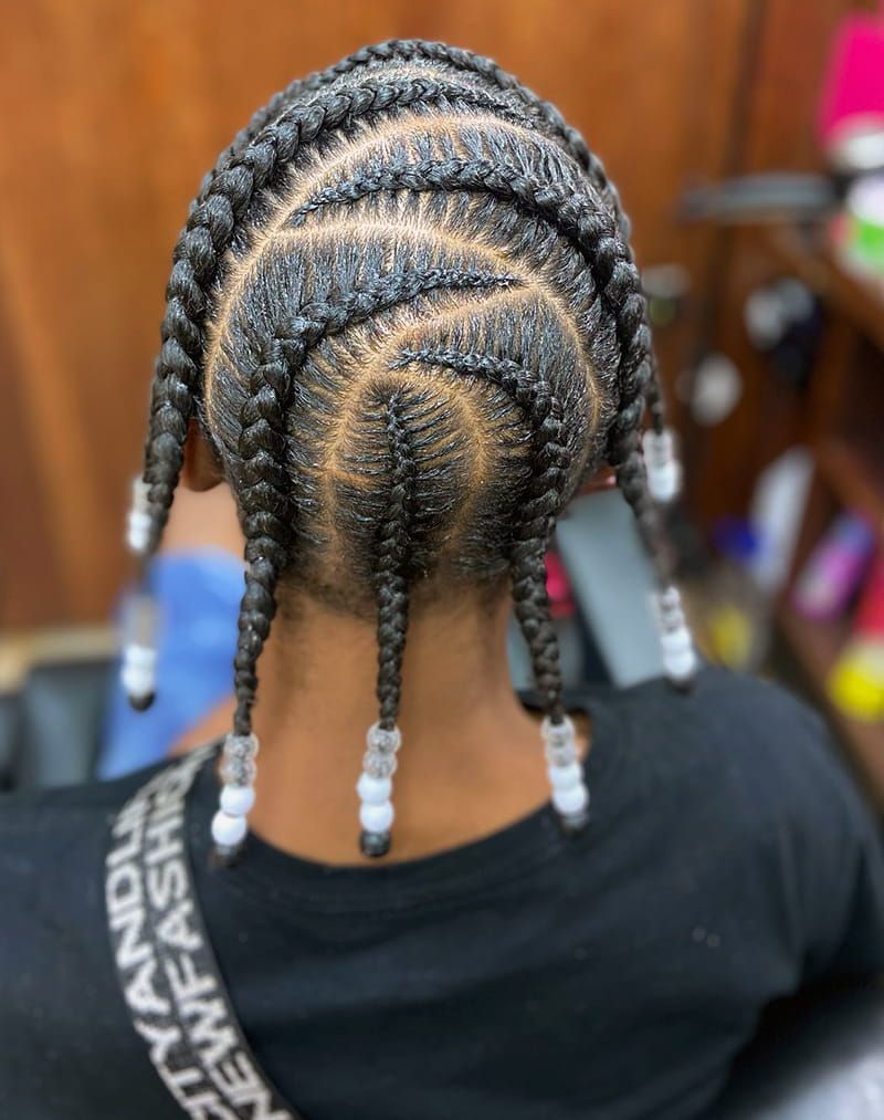 Cornrow Braids with Beads for Men Back View