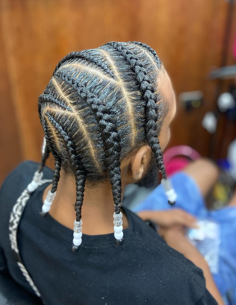 Cornrow Braids with Beads for Men Side Angle View