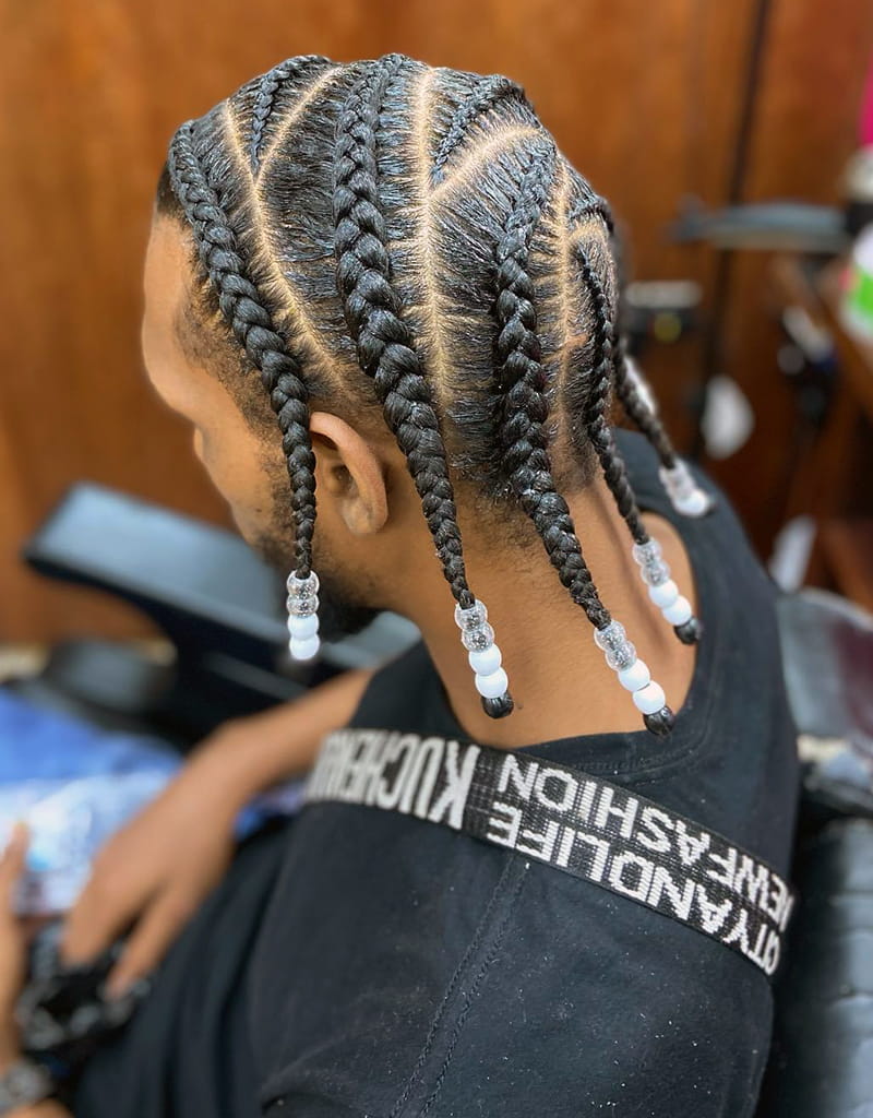 Cornrow Braids with Beads for Men Side View