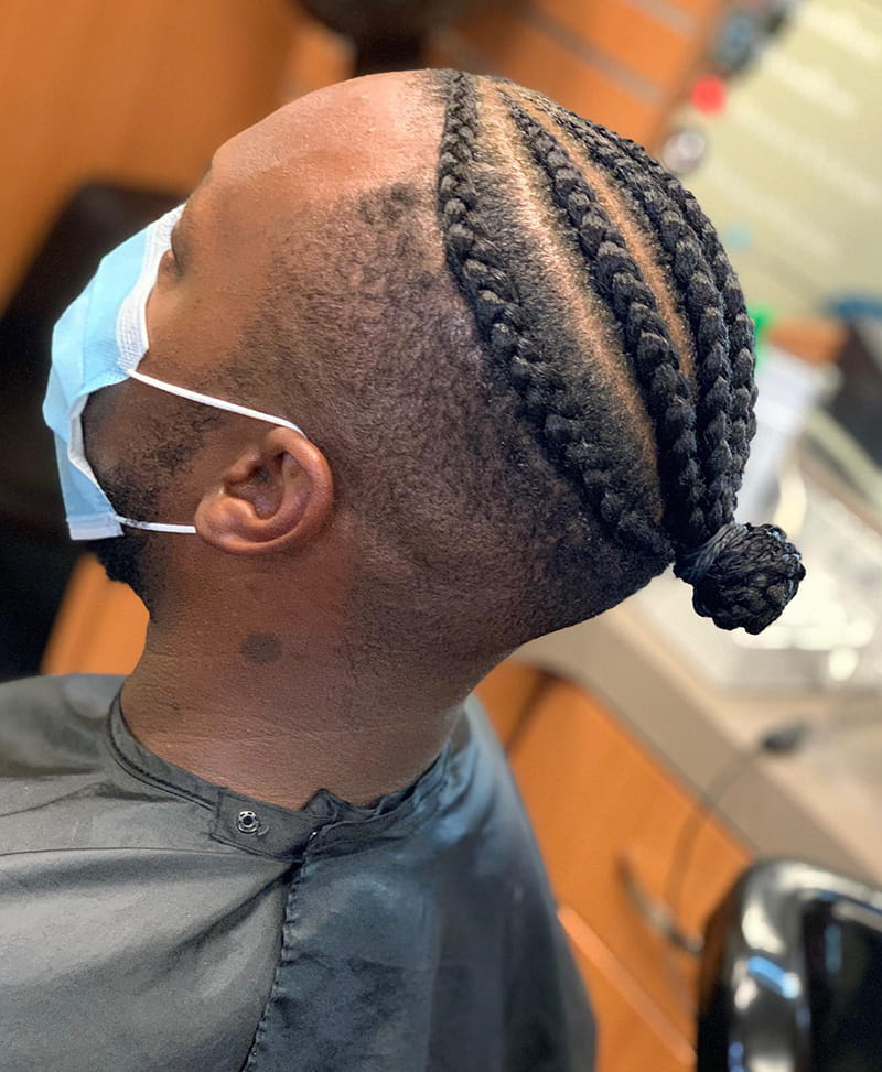 Cornrow Braids with Topknot for Black Men