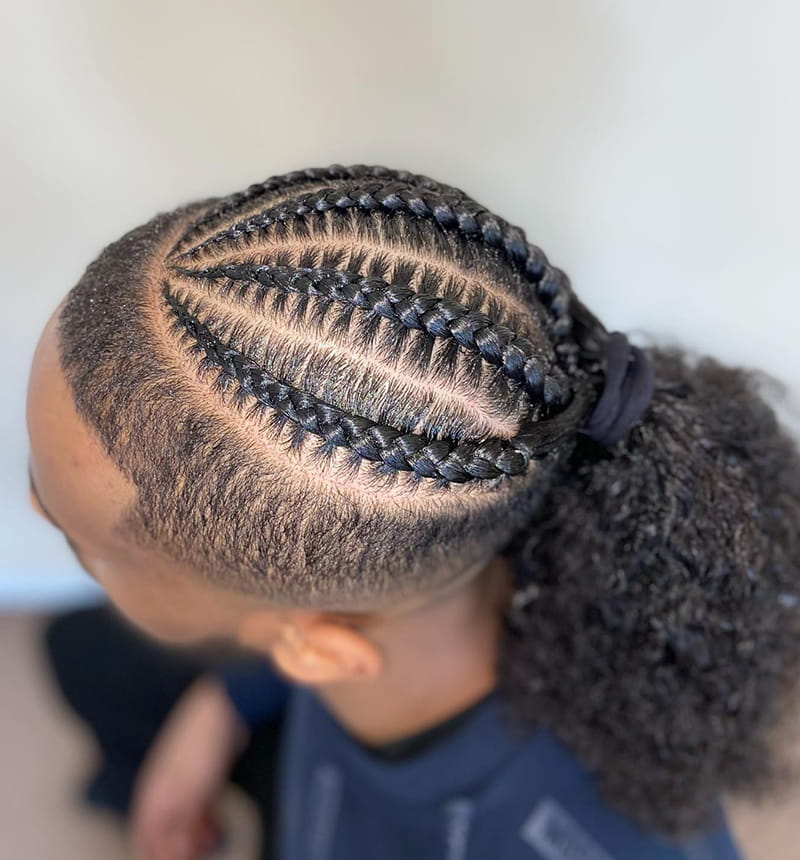 Cornrow Ponytail for Men Side View