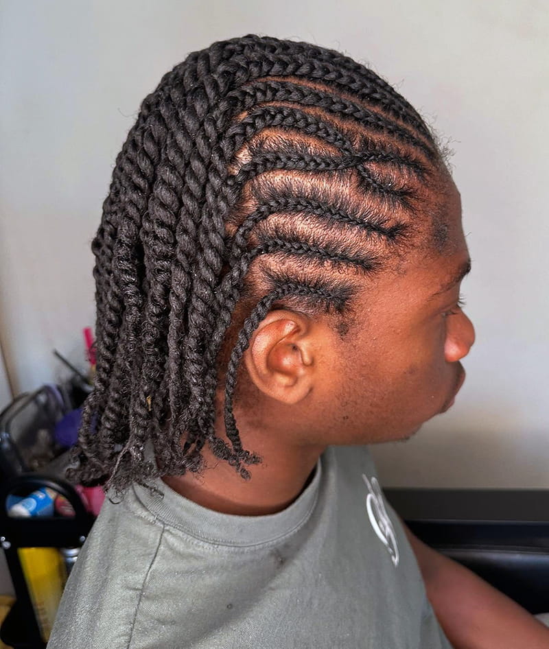 Cornrows with Twist Braids for Men Side View