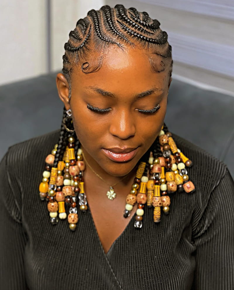 Fulani Braids with Beads Front View