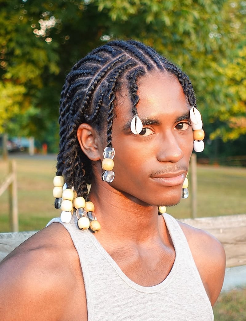 Fulani-Inspired Cornrow Braids for Black Men Front View