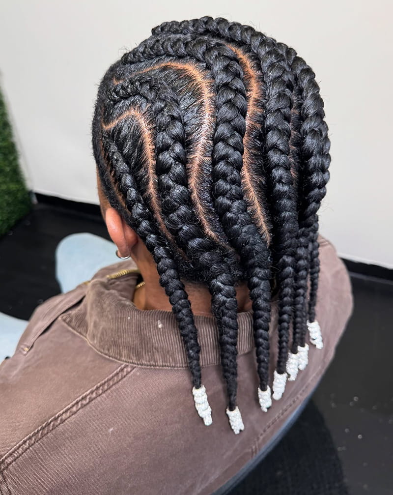 Jumbo Cornrow Braids with Beads for Black Men
