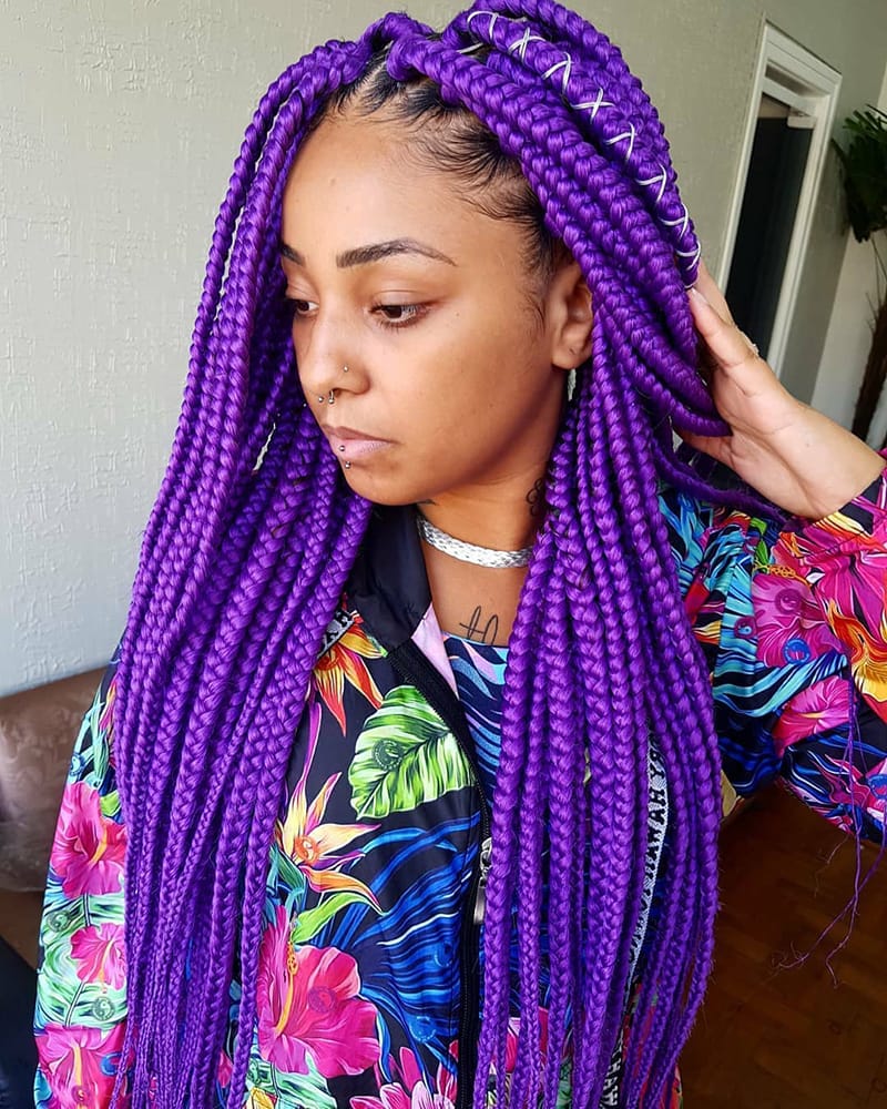 Long Box Braids Hairstyles with Different Colors