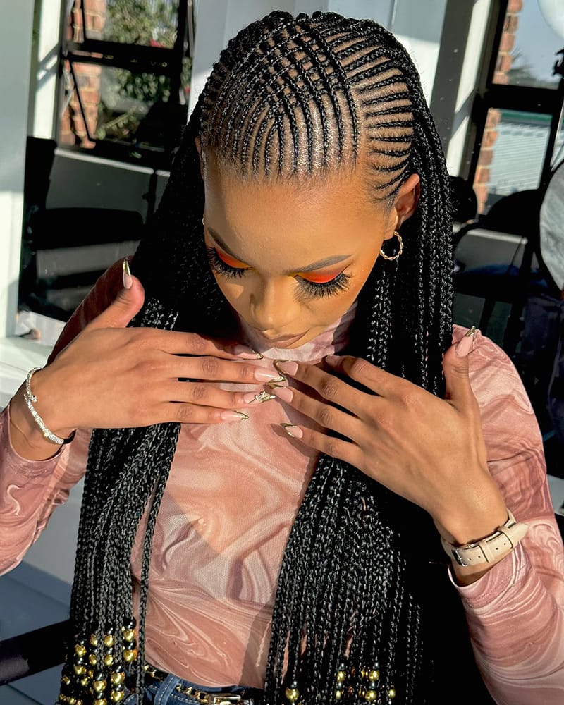 Long Cornrows Braids with Beads