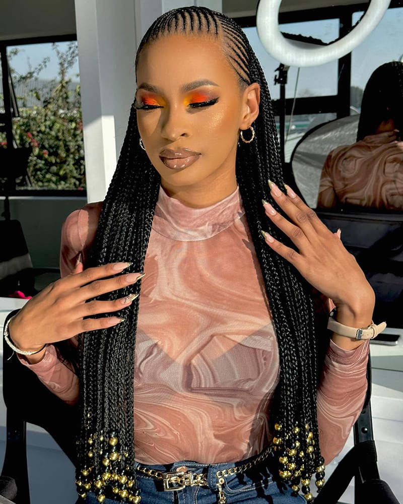 Long Cornrows Braids with Beads