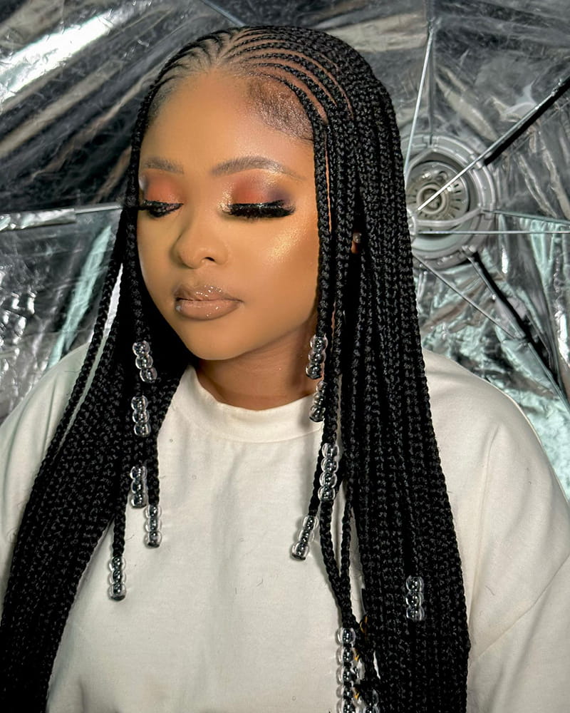 Long Cornrows Braids with Beads