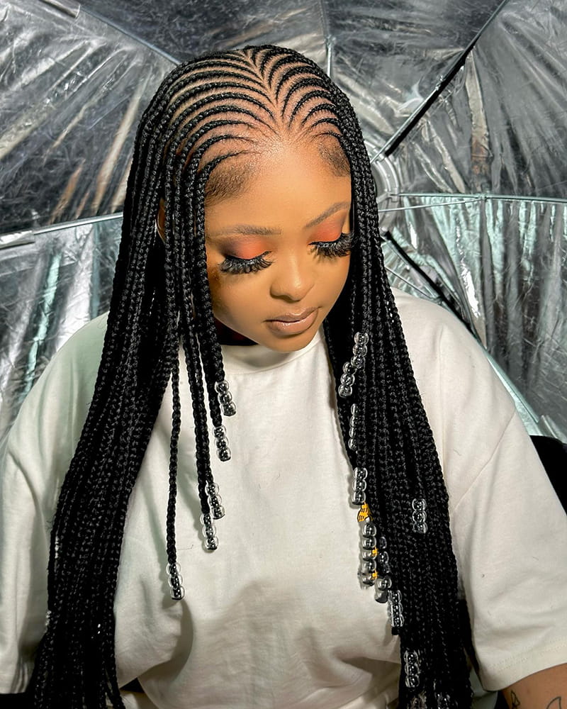 Long Cornrows Braids with Beads