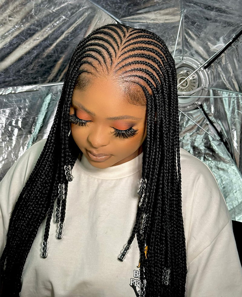 Long Cornrows Braids with Beads