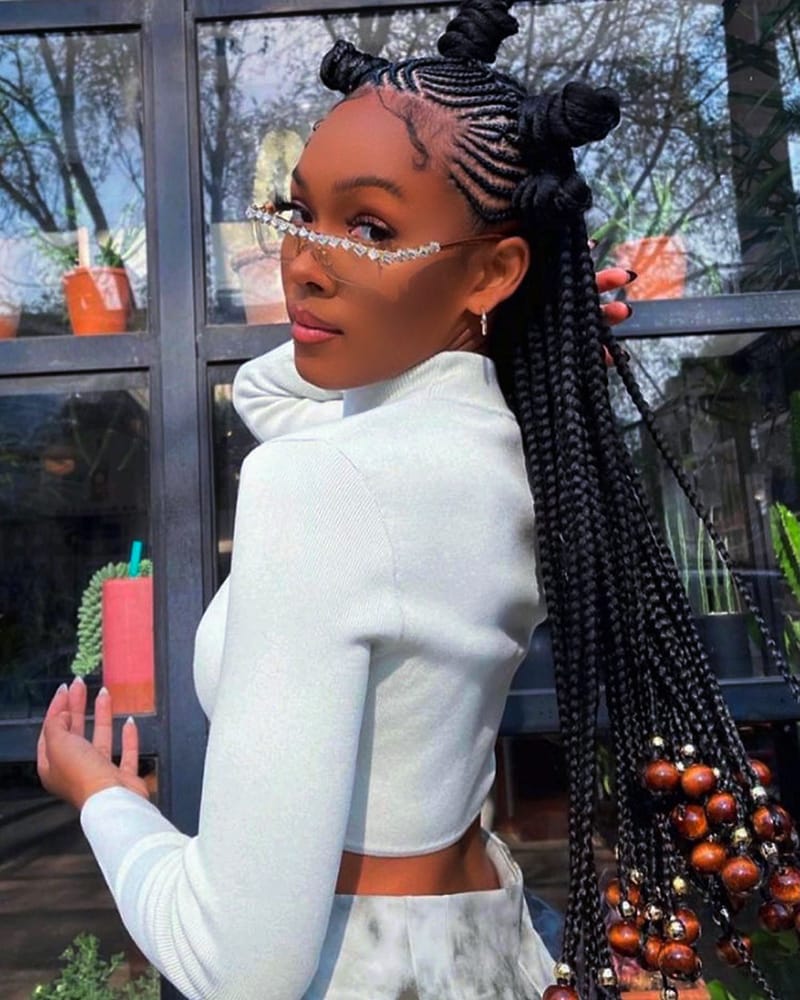 Long Cornrows Braids with Beads