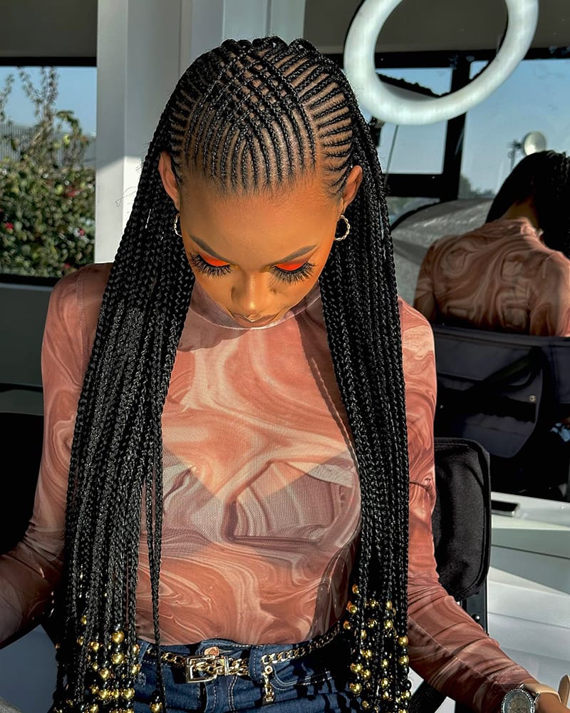 Long Cornrows Braids with Beads