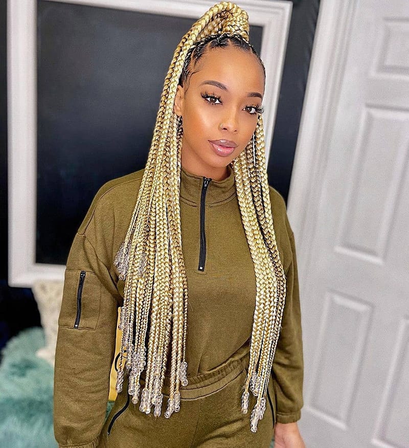 Long Double Cornrow Ponytail Styles