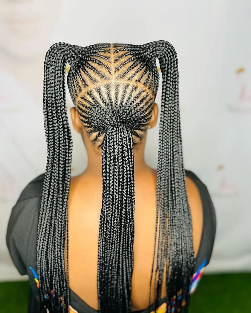 Long Double Cornrow Ponytail Styles