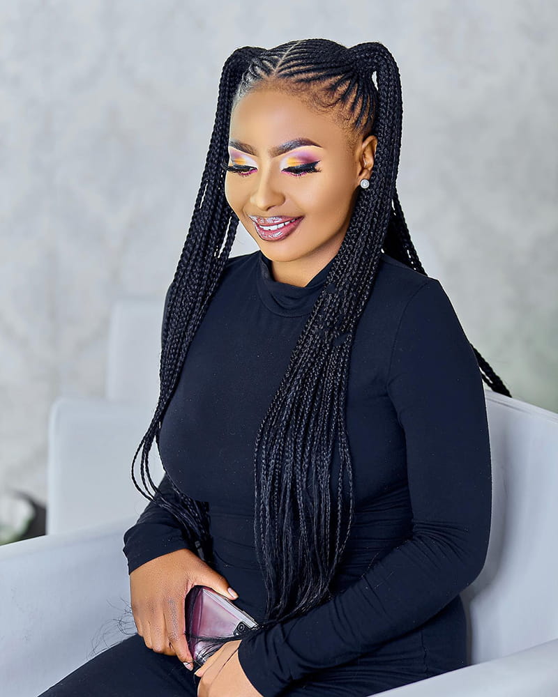 Long Double Cornrow Ponytail Styles