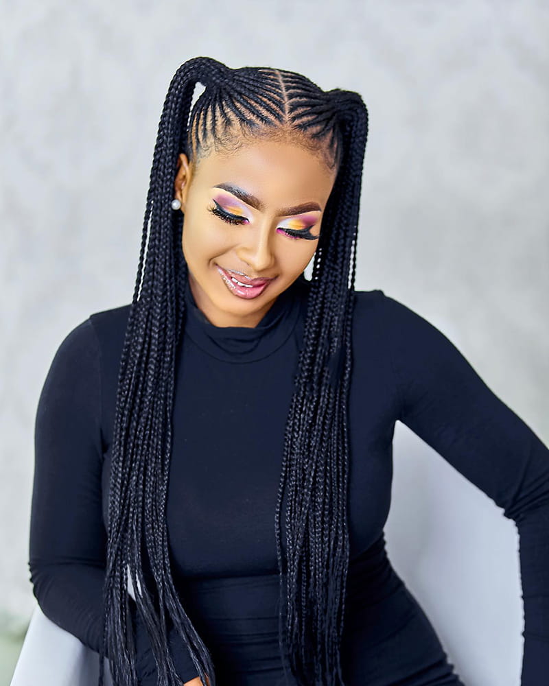 Long Double Cornrow Ponytail Styles