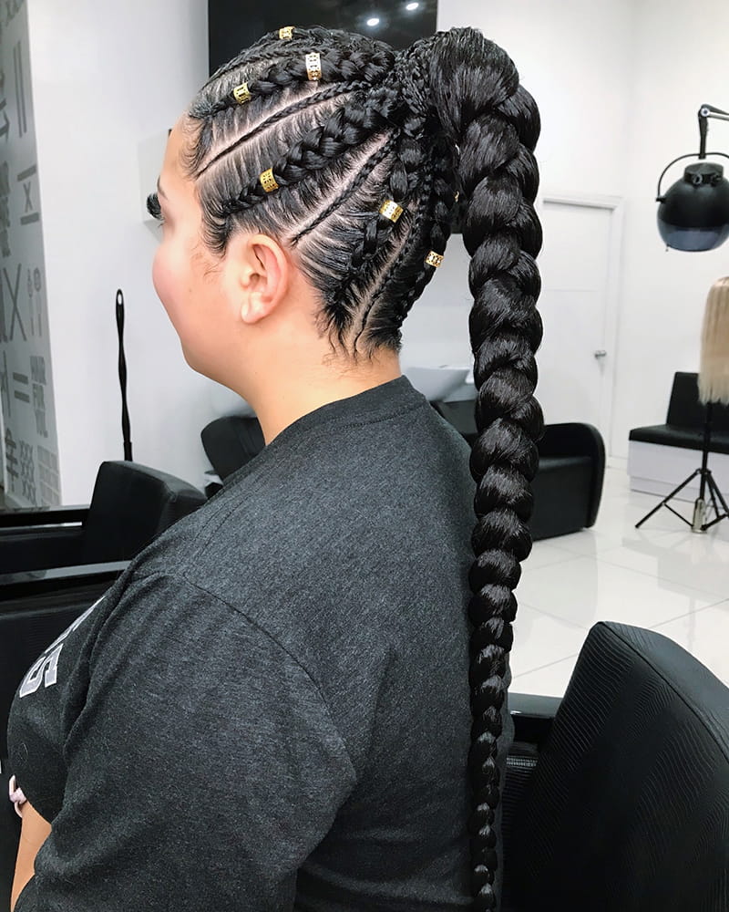 Long Pineapple Cornrow Ponytail