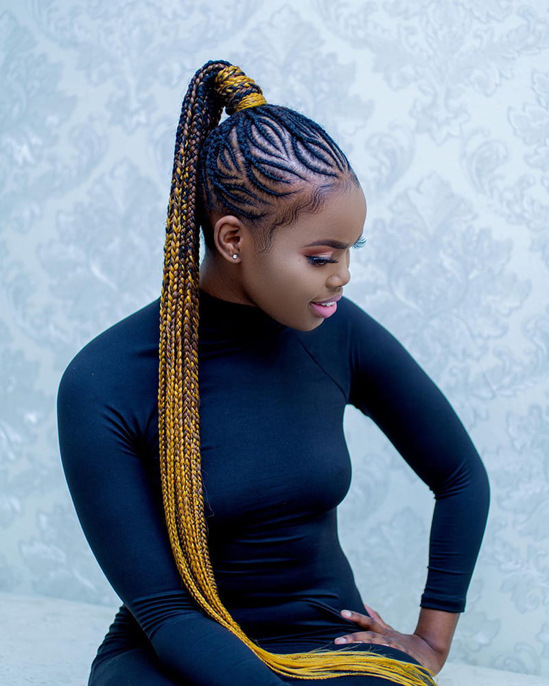 Long Pineapple Cornrow Ponytail