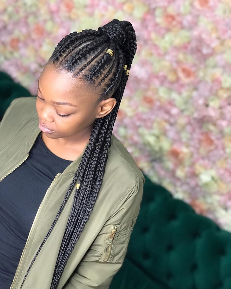 Long Pineapple Cornrow Ponytail