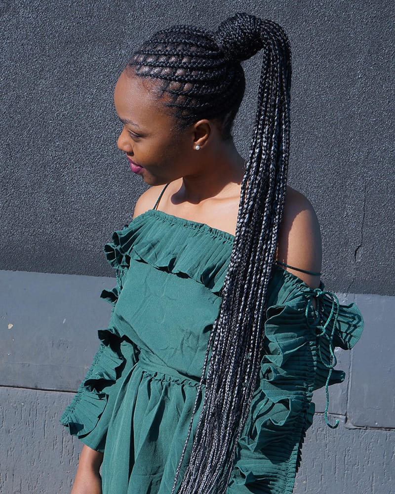 Long Pineapple Cornrow Ponytail