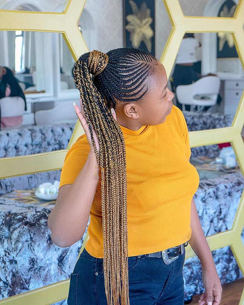 Long Pineapple Cornrow Ponytail